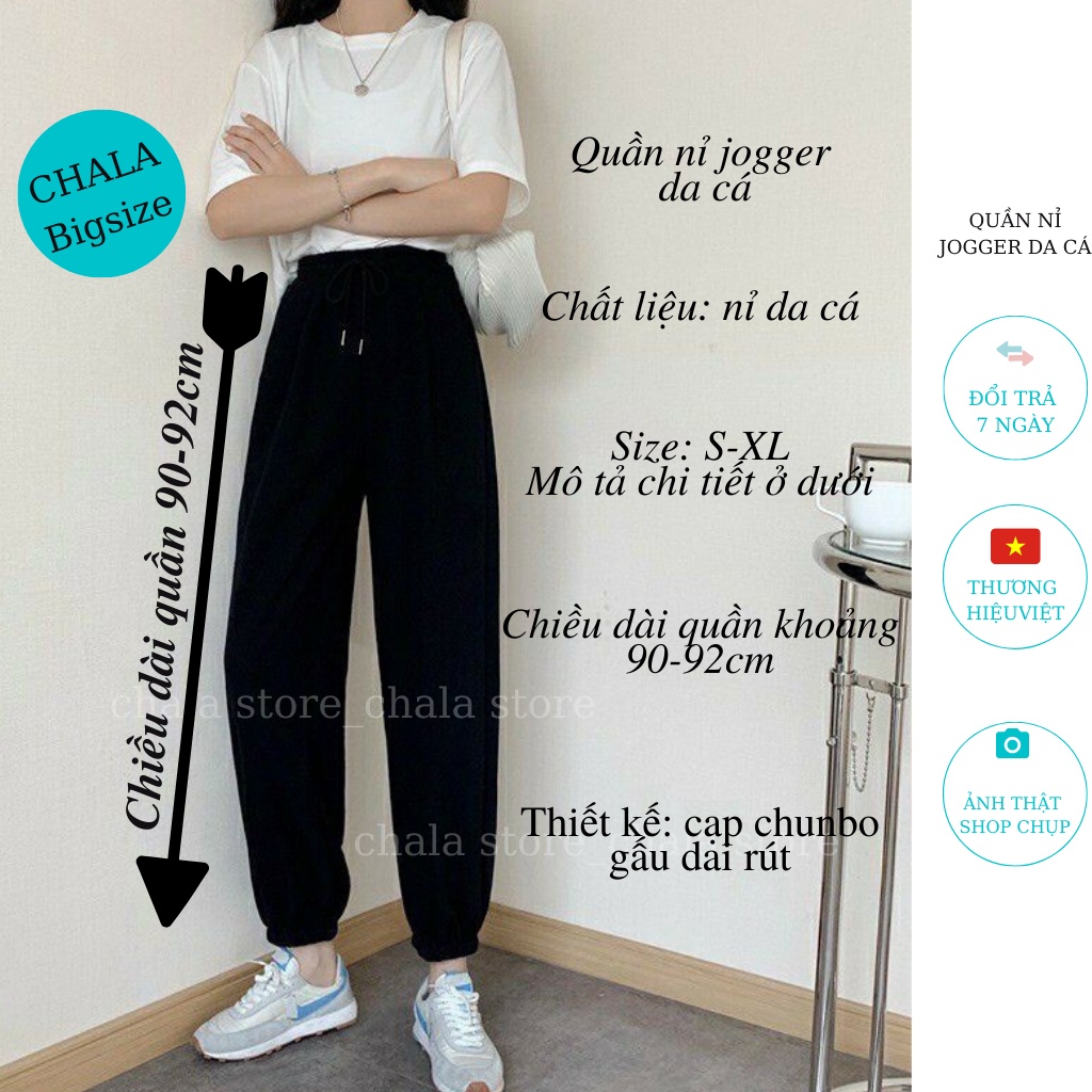 Quần Nỉ BIGSIZE Jogger Nữ Chala ,Quần nỉ Trơn Cạp Chun Bo Gấu Dáng Thể Thao Bom Ống Rộng