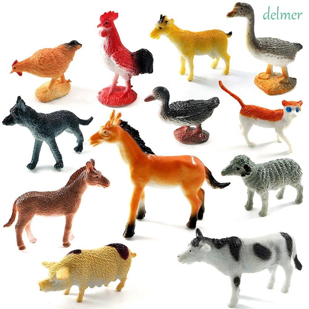 DELMER Educational Insect Model Horse Farm Animal Action Figure 12Pcs Cat Model Toys Spider Dog Children Gift Simulation Animal Toys