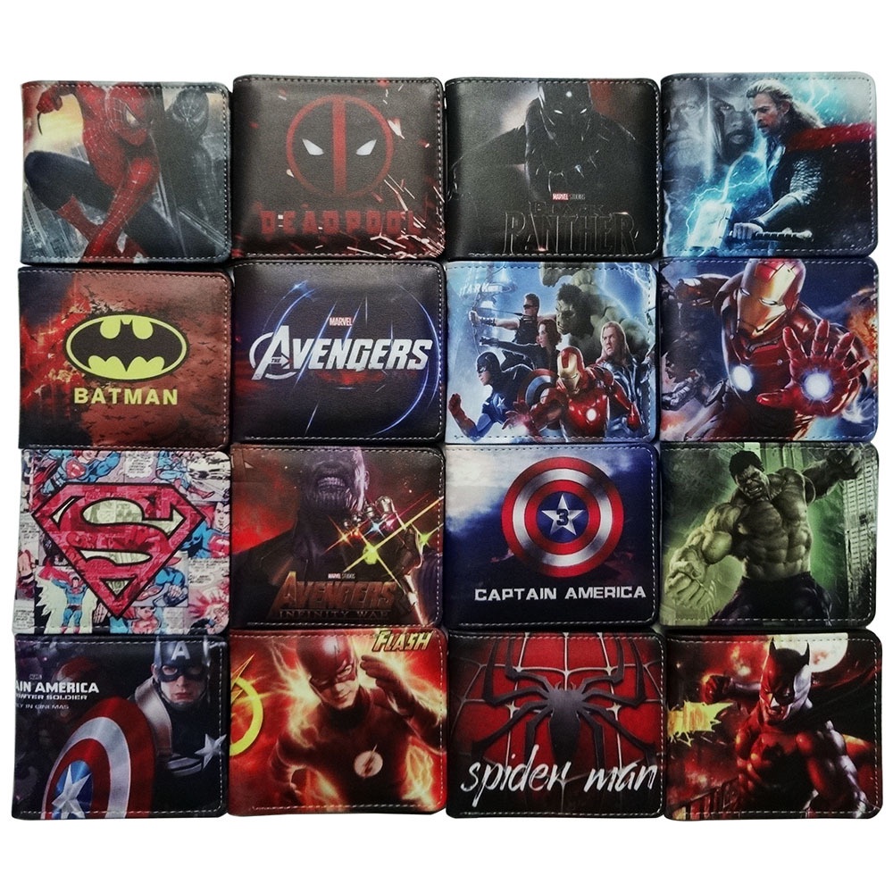 Ví gập dáng ngắn chất liệu da PU in họa tiết nhân vật Marvel thời trang cho nam
