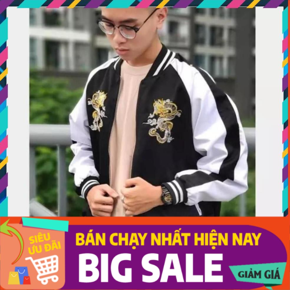 TẶNG NÓN KẾT- Áo khoác dù khoá kéo thêu song long, form Hàn Quốc unisex cho nam nữ- KD13 .