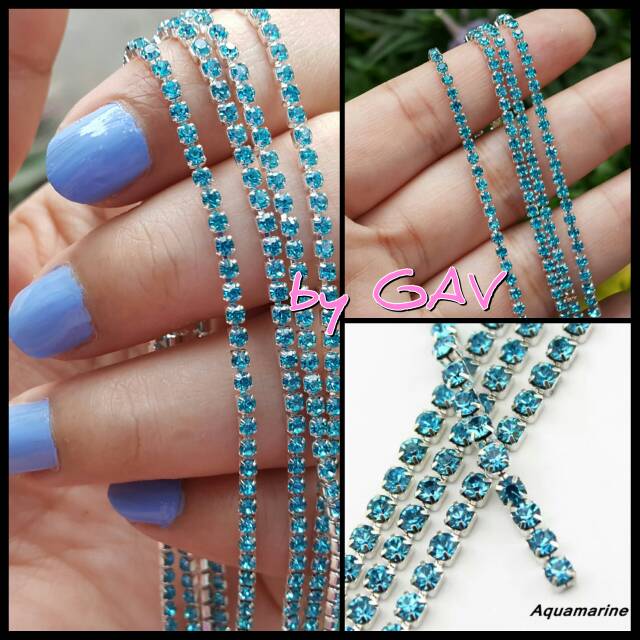 Aquamarine (hàng Mới Về) Dây Chuyền Mặt Đá Pha Lê Xanh Biển (tosca)