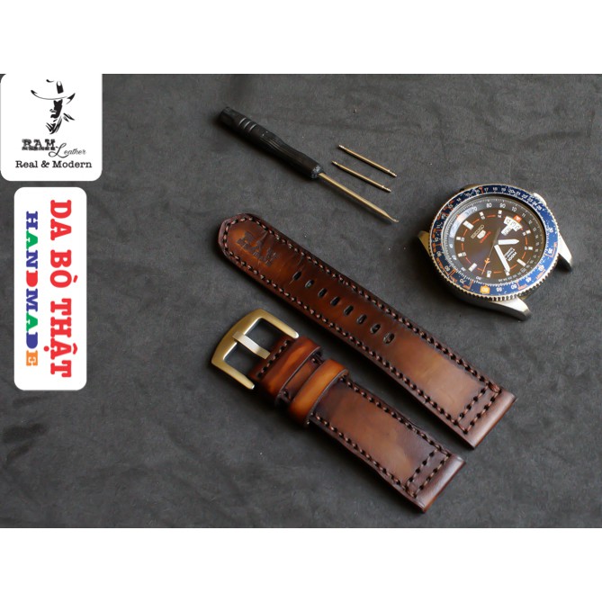 Dây đồng hồ RAM Leather vintage cho boluva da bò thật cao cấp