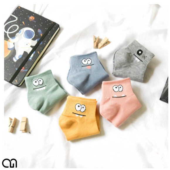 Tất Cổ Ngắn Nữ Thời Trang Hàn Quốc - Vớ Nữ Ngắn Họa Tiết Mặt Cười Ngộ Nghĩnh Phong Cách Unisex