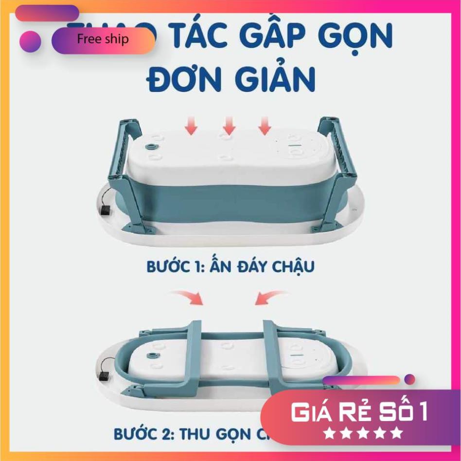 FREE SHIP !!! Chậu tắm gấp gọn có nhiệt kế tiện dụng kèm phao cho bé yêu