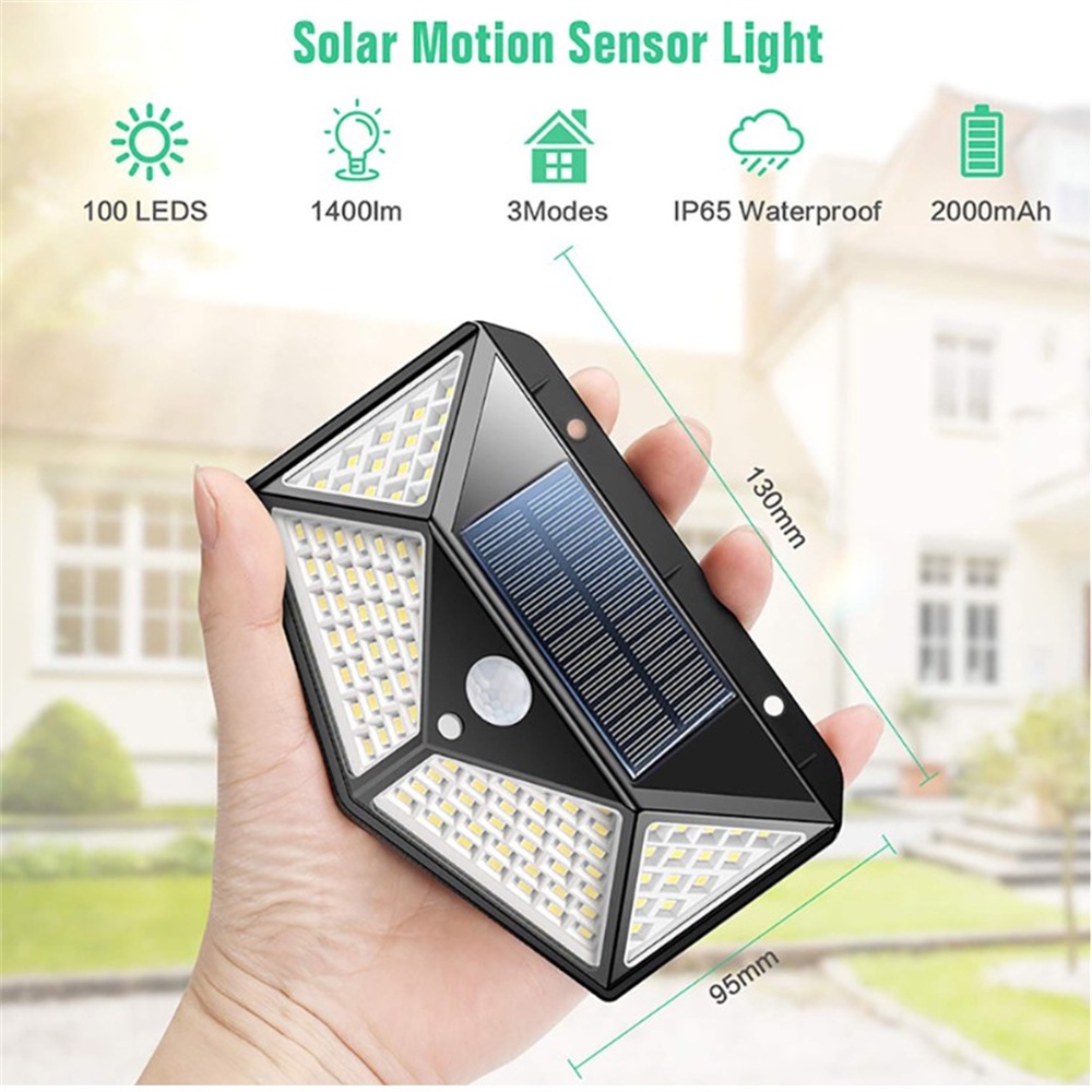 Đèn năng lượng mặt trời 100 LED Tích Hợp Cảm Biến Tự Ngắt