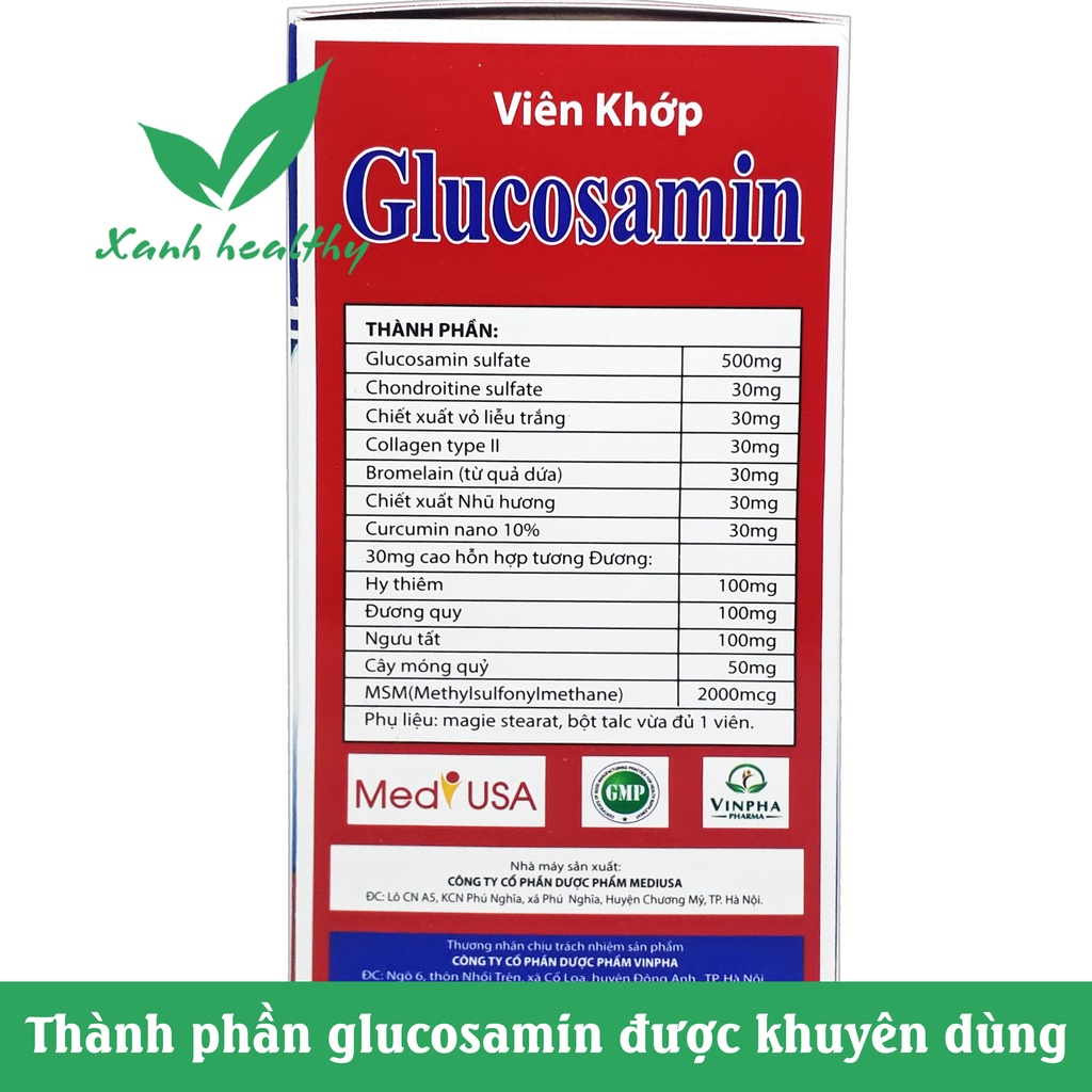 Viên Khớp Glucosamin MSM 2000 Giảm Thoái Hóa Khớp Giảm Đau Viêm Khớp Tăng Cường Dịch Khớp Giúp Khớp Cử Động Linh Hoạt
