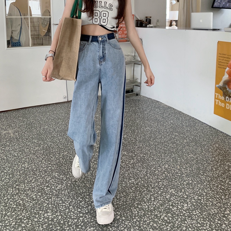 Quần Jeans Dài Lưng Cao Ống Rộng Thời Trang Cho Nữ