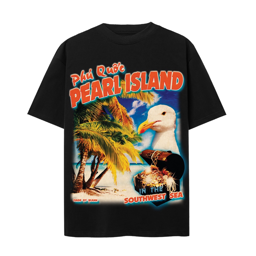 BLANK | Áo Thun PHÚ QUỐC Tay Lỡ Unisex - Đen/TAN Cổ Tròn