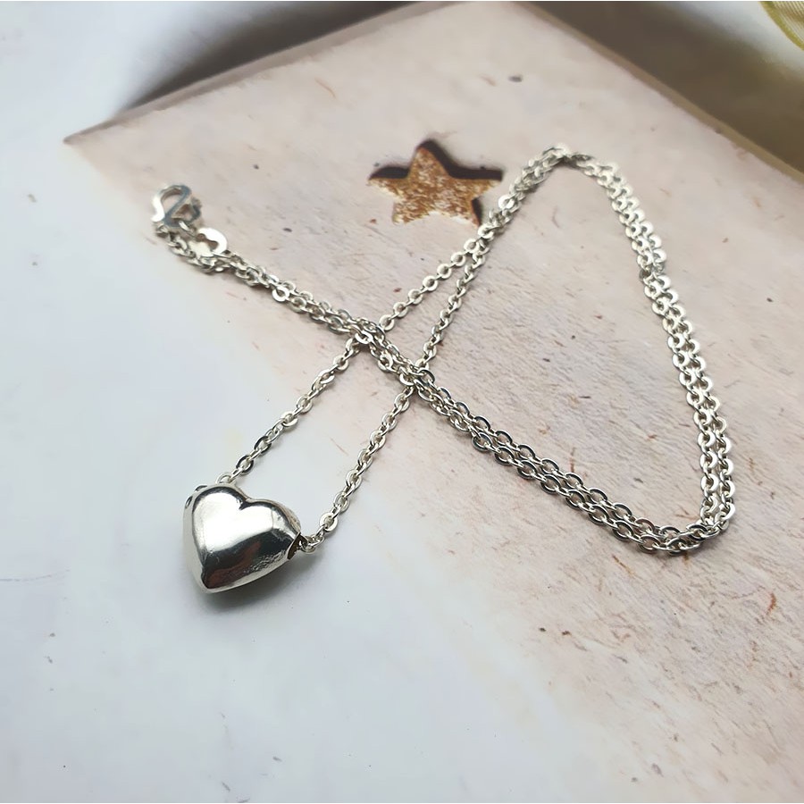 Dây Chuyền Basic Bạc Ta S925 Cao Cấp CaoBac Silver TIm Phồng Trơn Đơn Giản, Thanh LỊch, Sang Trọng Cho Bạn Gái