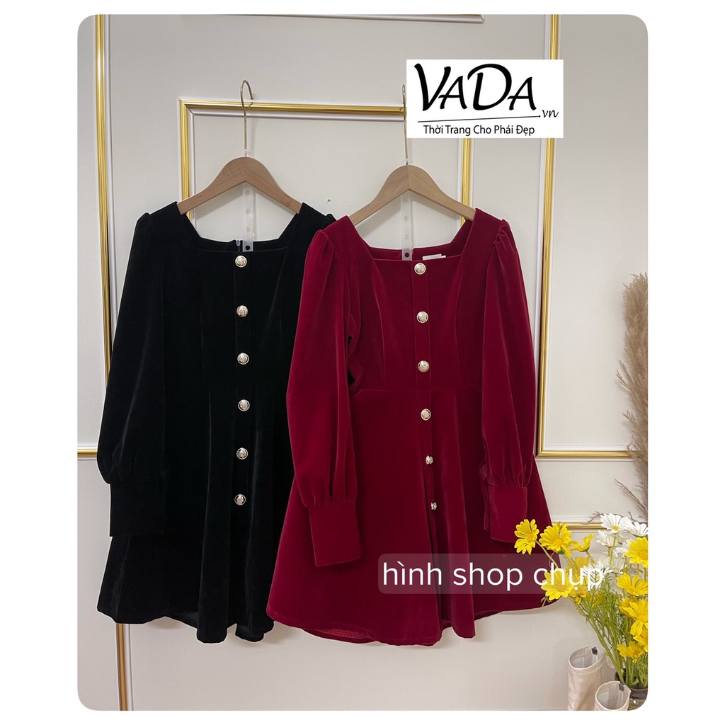 Đầm xòe dự tiệc cổ vuông tay dài phong cách Pháp cổ điển sang trọng trẻ trung -Thời Trang VADA (Đ58)