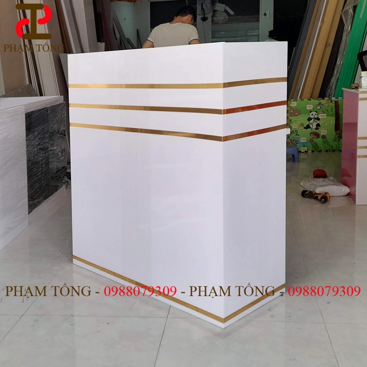 Quầy thu ngân nhựa đài loan màu trắng chỉ vàng  Miễn phí vận chuyển