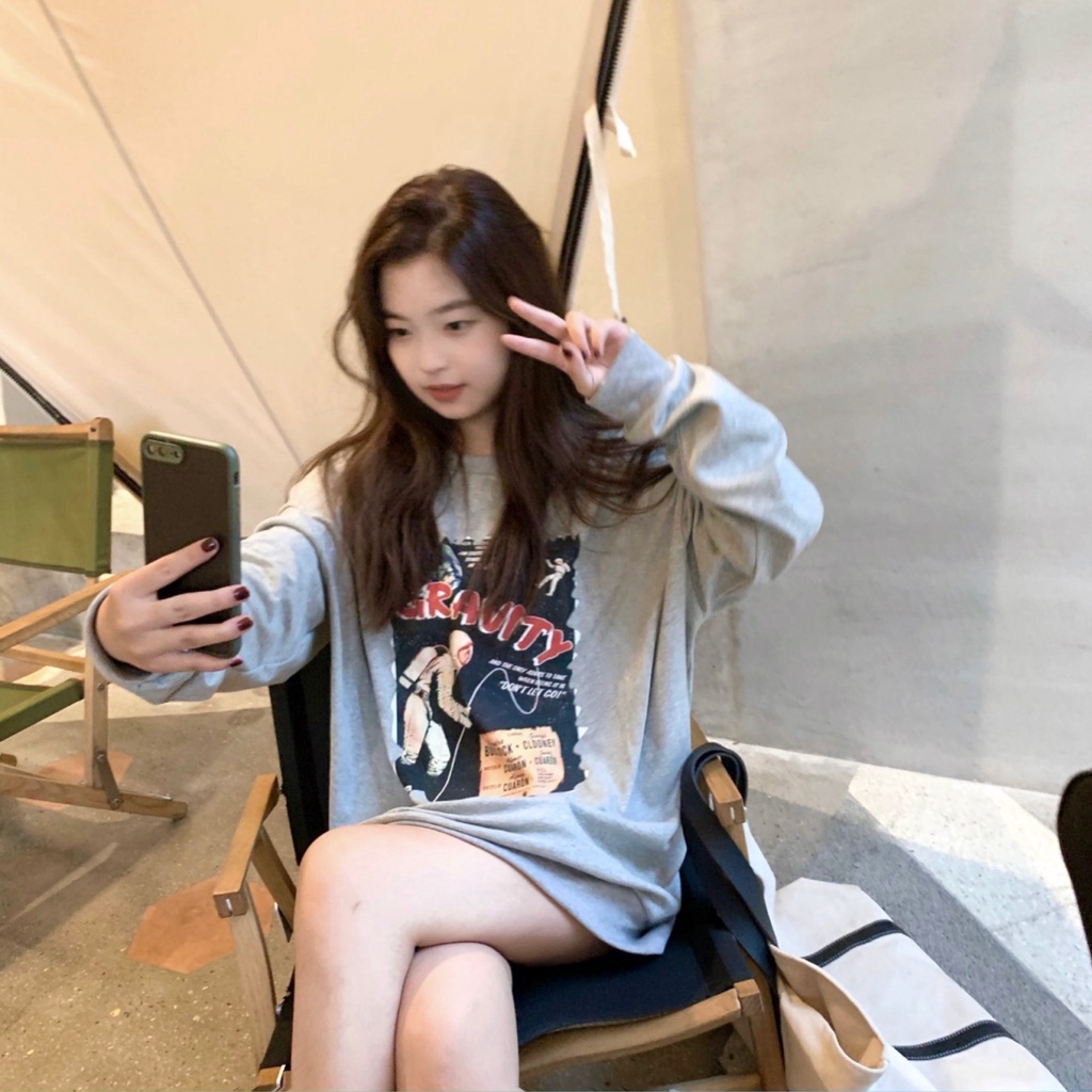 COZOK Áo sweater tay dài dáng rộng phong cách thời trang hàn quốc