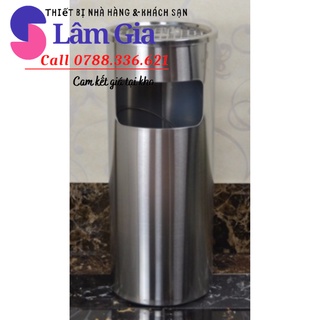 Thùng rác gạt tàn tròn - thùng rác inox có gạt tàn
