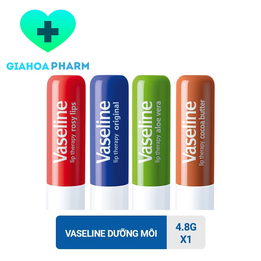 Sáp Vaseline Lip Therapy dạng thỏi son dưỡng môi ẩm, mềm, giảm khô nứt, dùng như son lót, giúp son bám màu (Stick) 4.8g