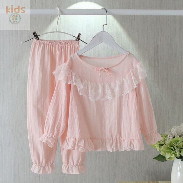 Bộ Đồ Ngủ Hai Món Bằng Vải Cotton Tinh Khiết Mỏng Phong Cách Công Chúa Cho Bé Gái