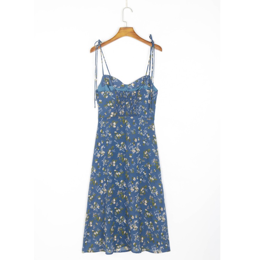 Mùa Xuân Mùa Hè C-Bit Đầm Pháp Retro Thời Gian Xanh Hoa Ren-Up Đầm Slim-Fit Mỏng Hơn Nhìn Tính Khí Bên Cắt Đầm Giữa Chiều Dài Đầm Hoa Úc Sling Đầm Sọc Slit Đầm Dài Kỳ Nghỉ