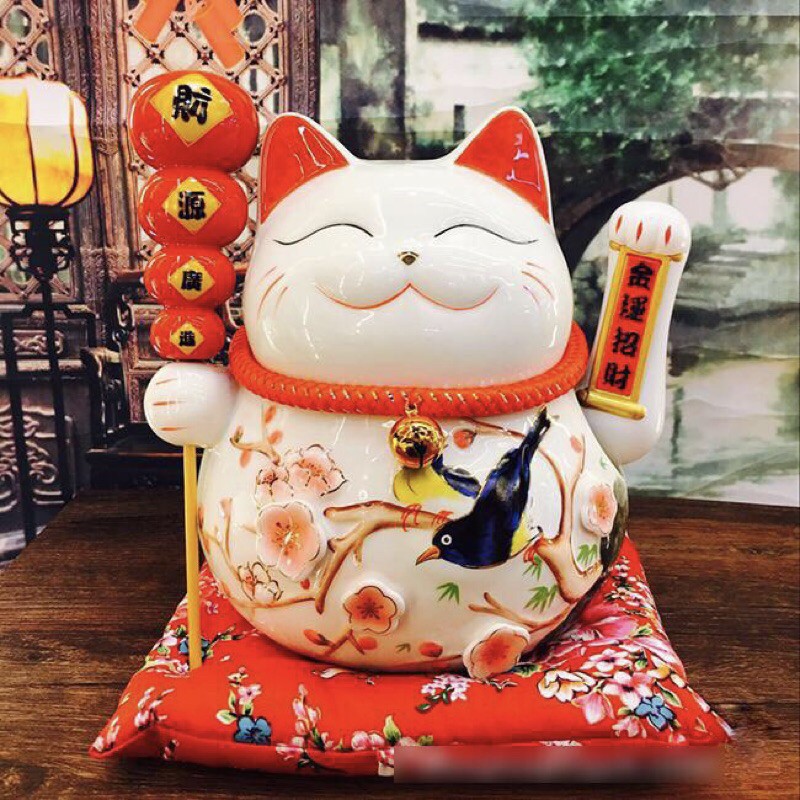 Mèo thần tài Phát Tài Phát Lộc cao 27cm kèm sạc và thảm