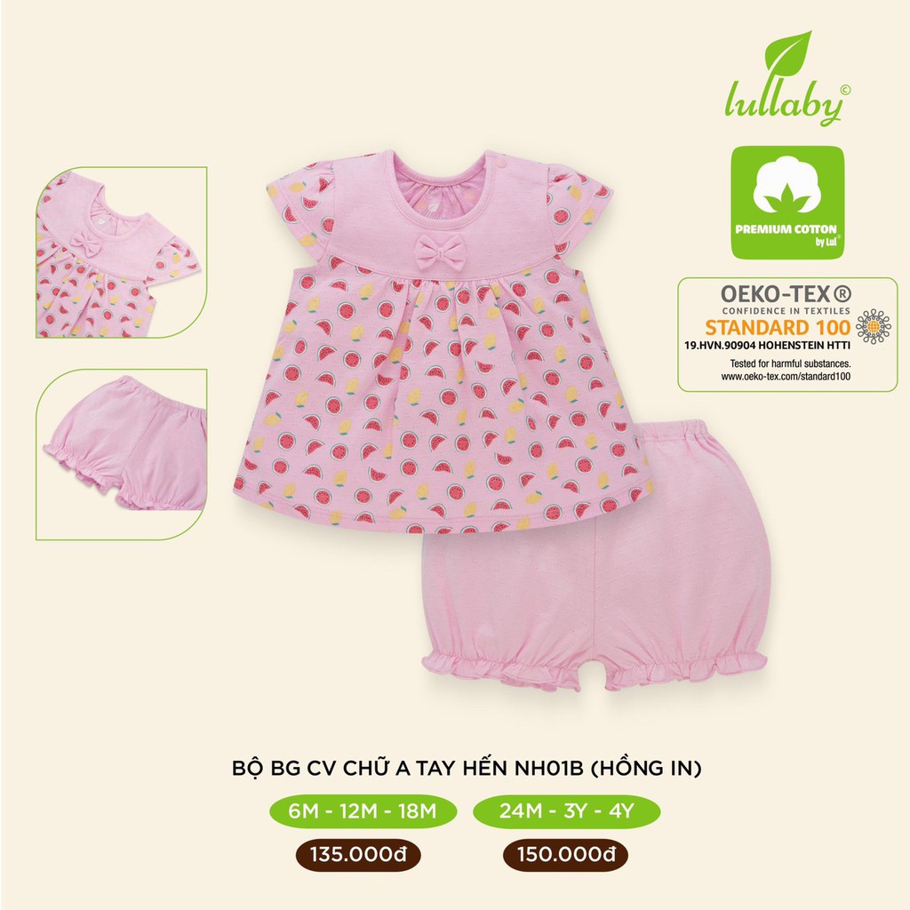 Bộ cộc tay ba lỗ chữ A vải thở Pointelle bé gái Lullaby NH01B NH32B