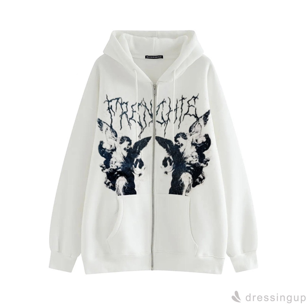 Đầm Hoodie Plus Size Tay Dài Dáng Rộng Có Túi Và Khóa Kéo Cho Nữ