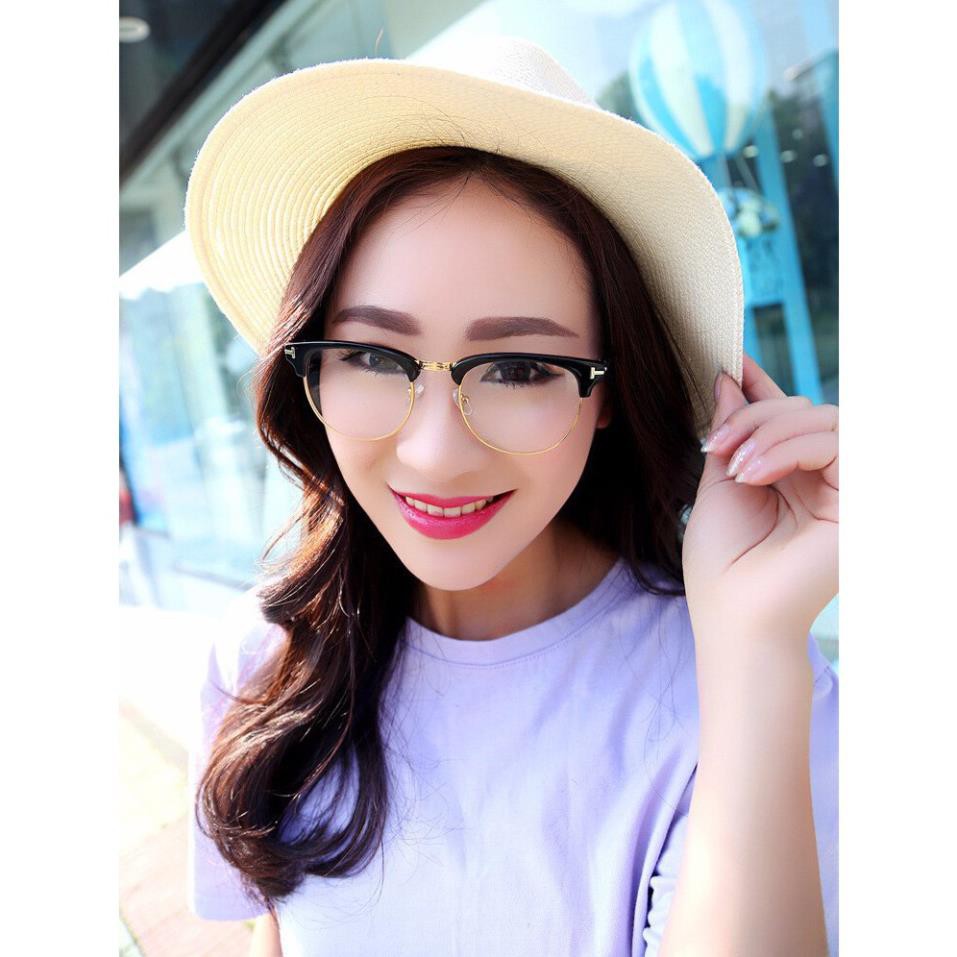 Gọng Kính Cắt Vành Nam Nữ, Mắt Kính Nửa Vành Gọng Kim Loại Chống Ánh Sáng Xanh Unisex ( tặng hộp đựng kính )