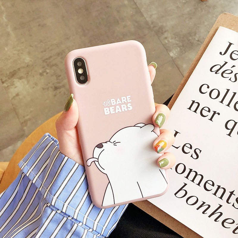 Ốp điện thoại silicon mềm họa tiết We Bare Bears có giá đỡ cho Apple Iphone 11 Pro Max 6 6S 7 8 Plus SE 2020 7Plus X XS