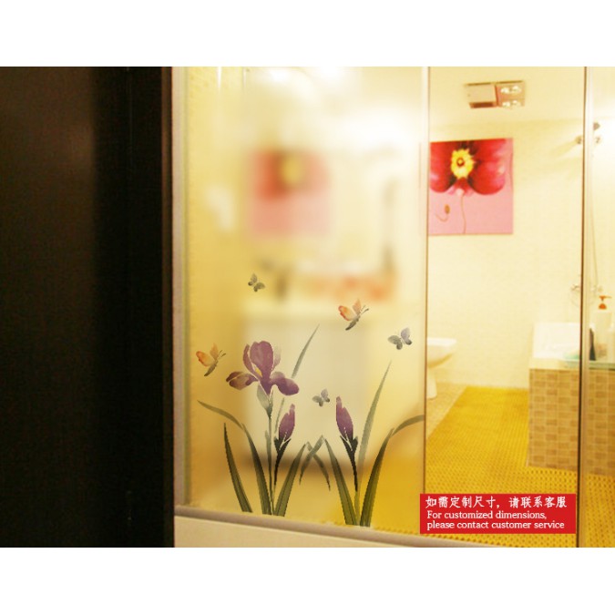 Decal dán kính cao cấp - Mẫu Hoa Tím bướm ( 60x116 )