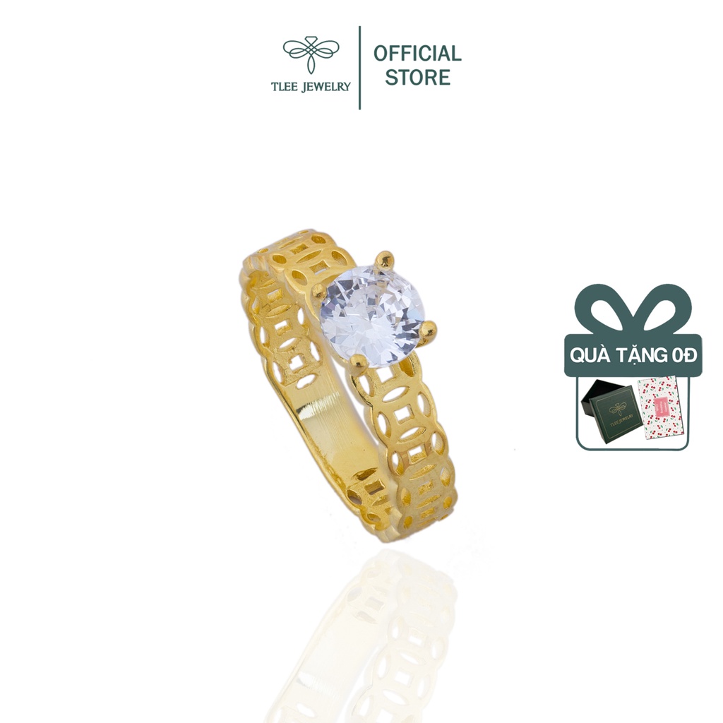 Nhẫn bạc nữ TLEE kim tiền mạ vàng 14k trụ đá bốn chấu cao cấp TleeJewelry A0144
