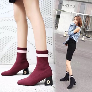 (CÓ SẴN) Bốt Chun Kẻ Viền Cổ Ngắn