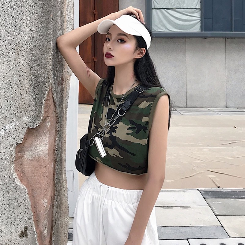 [order, hình thật ở sau] ​áo croptop ulzzang, áo camo ulzzang, áo ba lỗ camo ulzzang, áo croptop cam