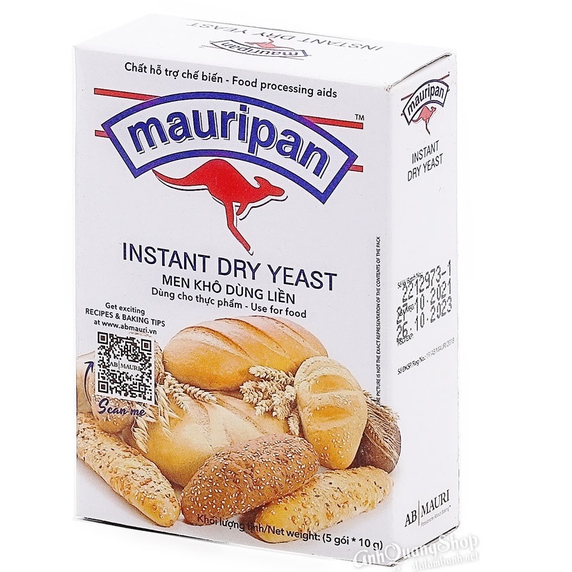 Men nở, men khô lạt Mauripan hộp 5 gói , 1gói 10g làm bánh mỳ, bánh bao, pizza