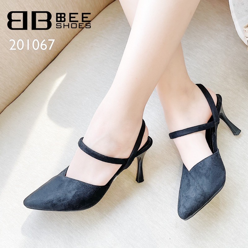 BEESHOES - GIÀY CAO GÓT NỮ MŨI NHỌN DÂY NGANG - GIÀY CAO GÓT NỮ GÓT NHỌN CAO 7 PHÂN SẴN MÀU ĐEN - BE - TRẮNG 201067