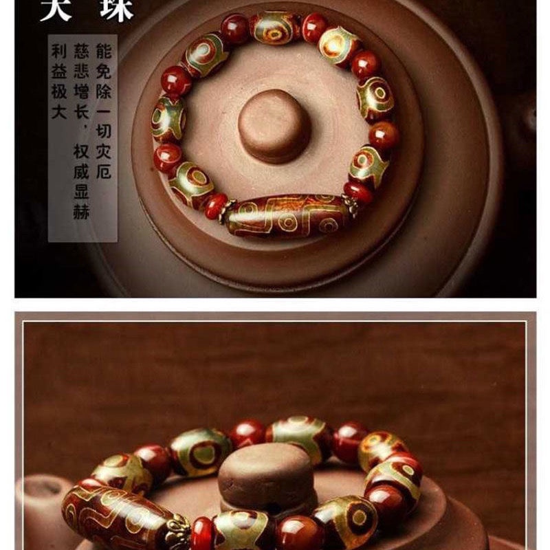 Vòng Tay Chuỗi Hạt Phật Giáo Ba Mắt Tự Nhiên Tây Tạng Cho Nam Và Nữ Chalcedony _ Nn j beauty