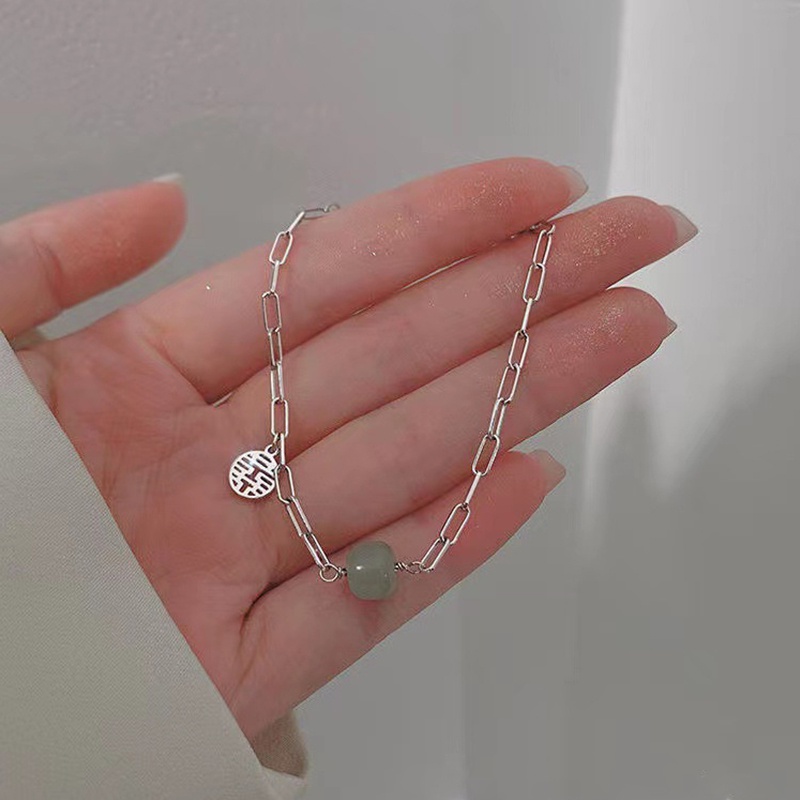 Vòng Đeo Tay Đính Đá Ngọc Bích Kiểu Dáng Cổ Điển Dành Cho Nữ