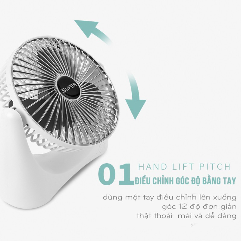 Quạt Sạc Tích Điện Để Bàn Super Fan, 3 Chế Độ Mát, Để Bàn Làm Việc, Ô Tô...Tiện Lợi Khi Mang Theo | BigBuy360 - bigbuy360.vn