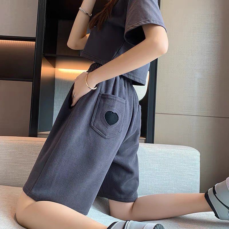 Quần short đùi thêu trái tim ở túi mùa hè dành cho nữ Nhungkudostore
