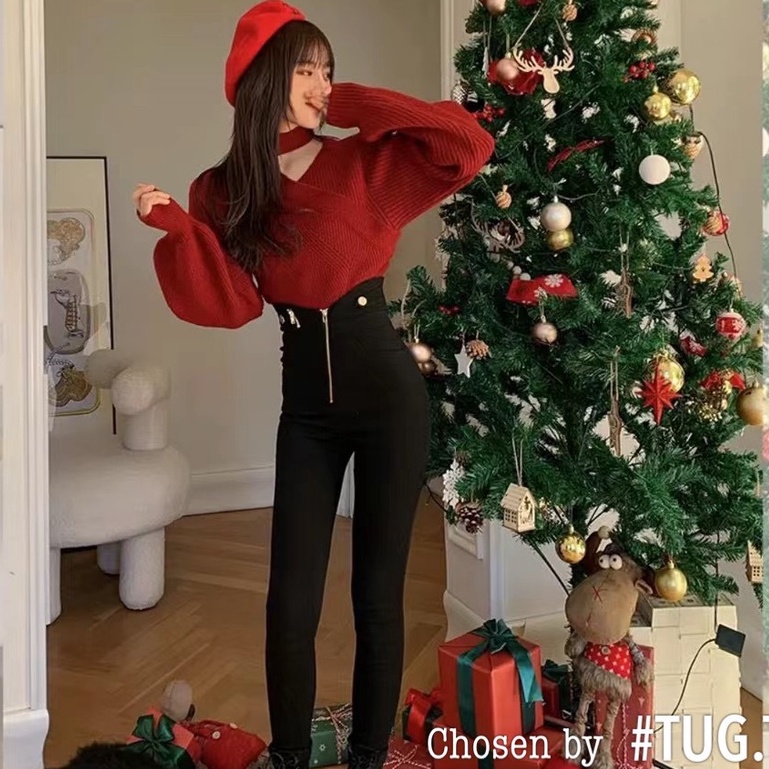 Áo len trễ vai phong cách hàn quốc, dáng rộng cổ chữ V mặc được 2 kiểu siêu xinh hàng quảng châu loại 1 | BigBuy360 - bigbuy360.vn