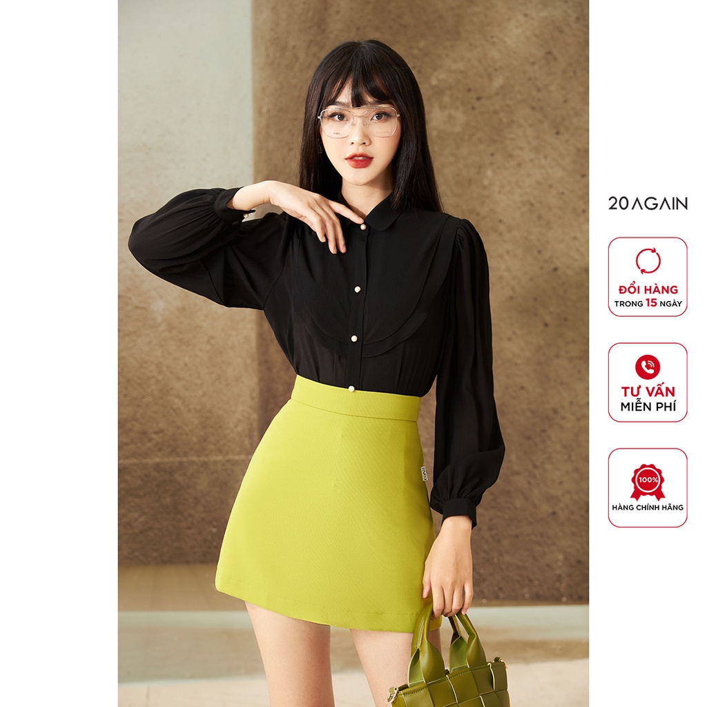 Áo sơ mi nữ dài tay bèo ngực hai tầng 20AGAIN, thiết kế công sở thanh lịch, vải voan xước cao cấp ASA2130