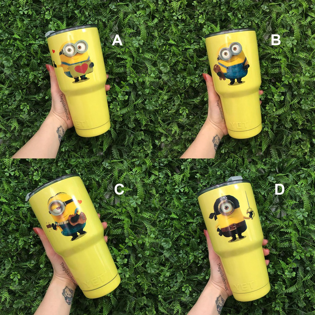 Ly Giữ Nhiệt Yeti Minion Vàng 900ML Nắp Chống Tràn Tặng Ống Hút Và Túi, Cọ B238