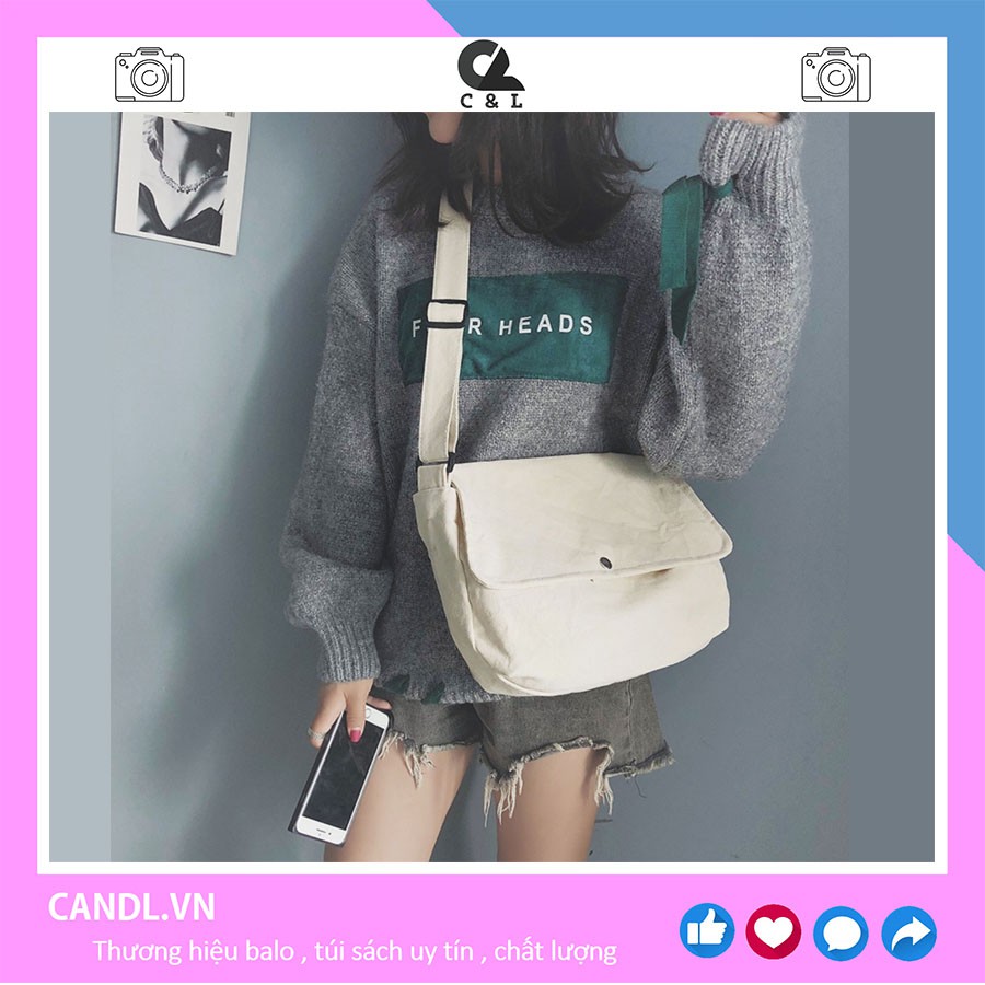 TÚI TOTE ĐEO CHÉO UNISEX NAM NỮ - VẢI DỆT CANVAS [ CÓ TÚI CON] - PHONG CÁCH ULZZANG