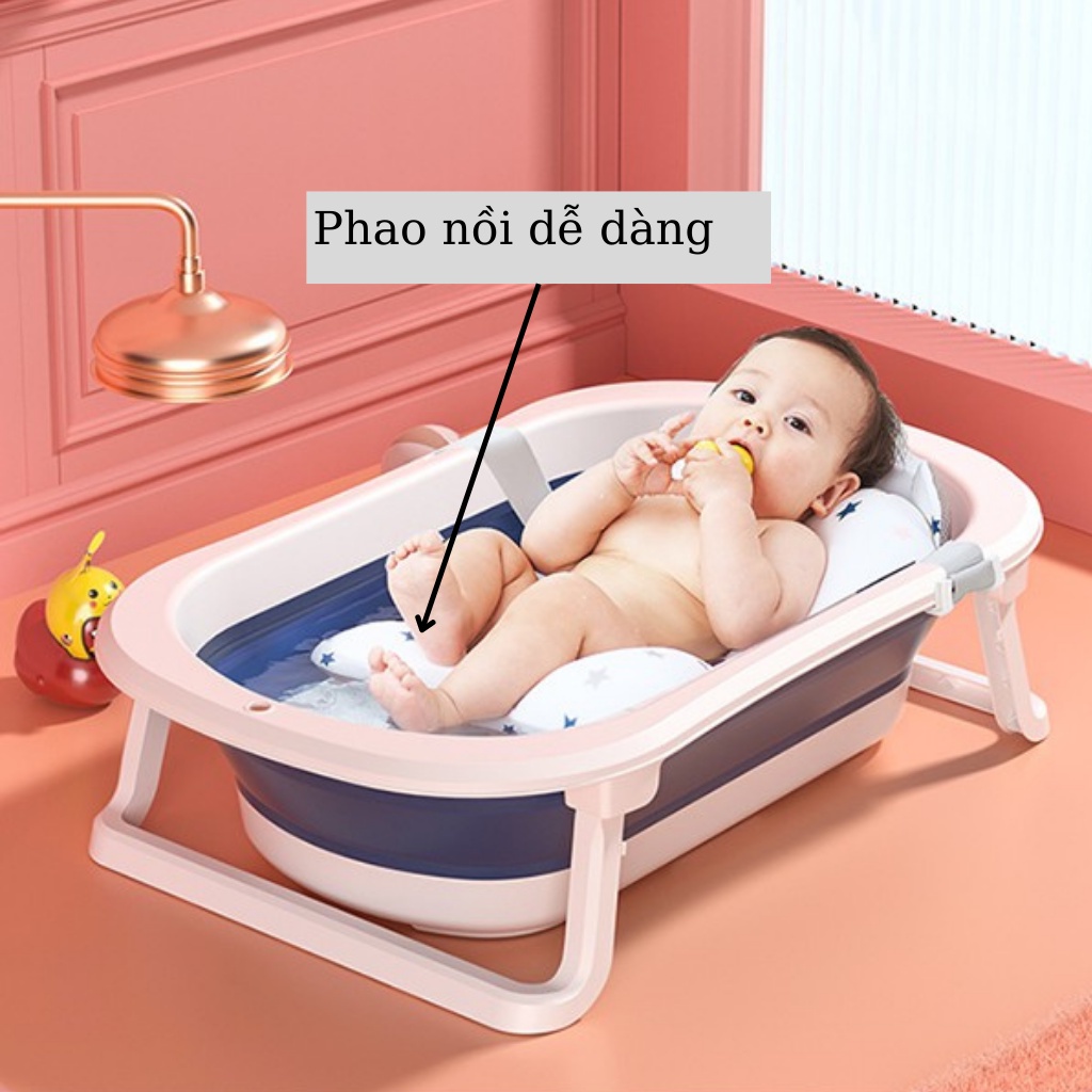 Chậu tắm gấp gọn cho bé KILUTA, Thau tắm gấp gọn (Tặng kèm nhiệt kế đo nước con cá)