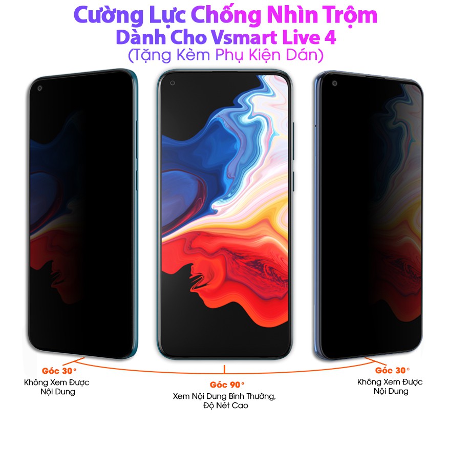 Kính cường lực Chống Nhìn Trộm 9H Dành Cho Vsmart Live 4 Full Màn Hình Full Keo