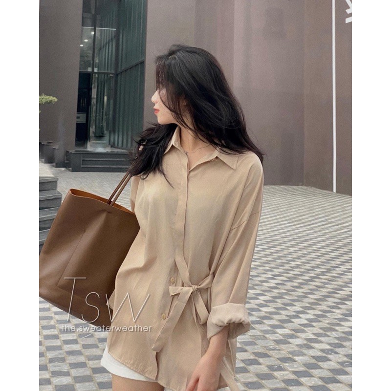 Sơ Mi Đũi Voan Buộc Nơ Eo - Sơ Mi Dáng Rộng Phong Cách Hàn Quốc