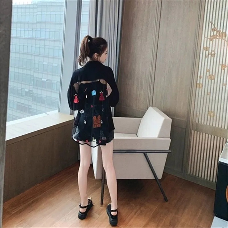 Áo Sơ Mi Tay Dài Chống Nắng Phối Lưới Thêu Họa Tiết Thời Trang Cho Nữ