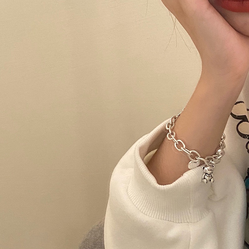 Vòng tay kim loại mặt hình gấu dễ thương cho nữ