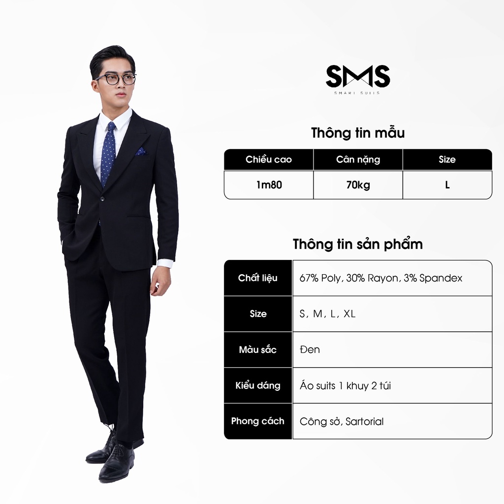 Vest nam đen 1 khuy, suits sartorial, chuẩn form Smart Suits