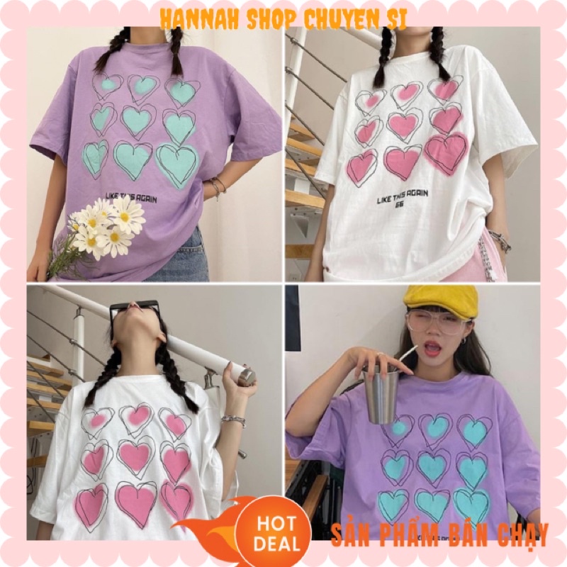 Áo Thun Tay Lỡ 🐣 Form Rộng Unisex Couple Nam Nữ Phong Cách Hàn Quốc Ulzzang In Hình Trái Tim LIKE THIS AGAIN