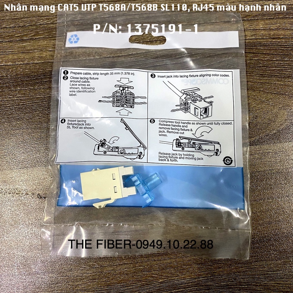 Nhân mạng CAT5e UTP, T568A/T568B, SL110, RJ45, màu hạnh nhân, P/N: 1375191-1 - Chính hãng COMMSCOPE