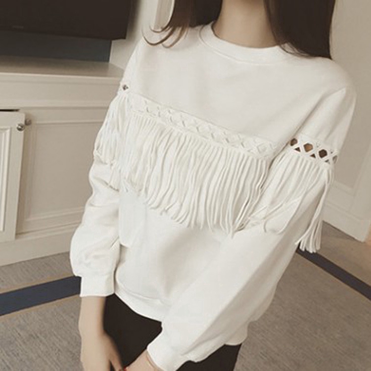 Thời Trang Nữ Áo thun,Phiên bản tiếng hàn Áo thun rộng Phong cách đại học Áo len tua rua rỗng M-4XL,Bông pha trộn【lyfs】