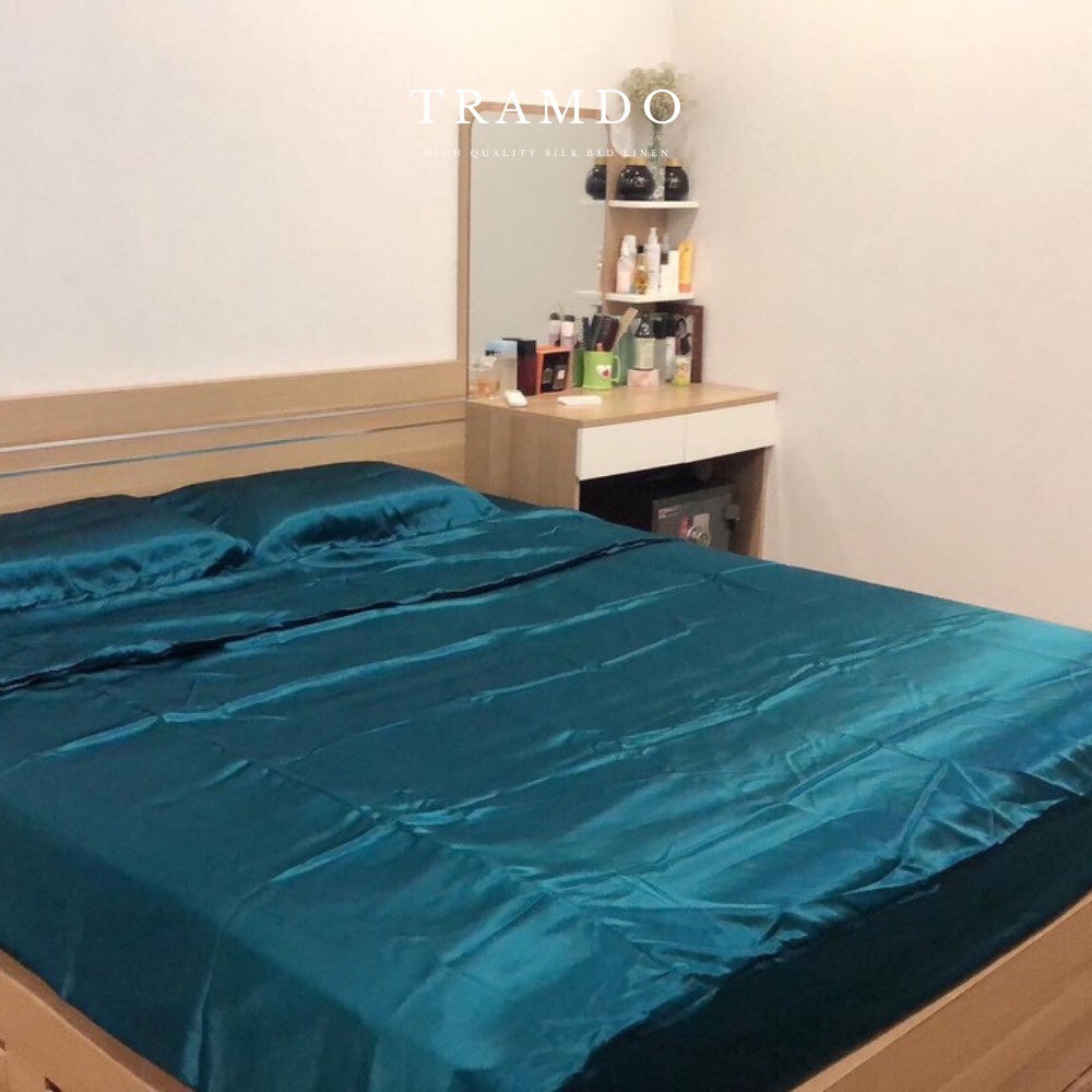 Bộ Chăn Ga Gối Lụa Cao Cấp NITE9SILK TRAMDO BEDDING Màu Xanh Cổ Vịt