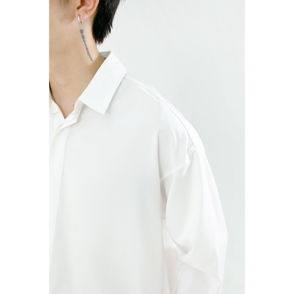 Áo Sơ Mi Lụa Trắng Nam Giấu Cúc Form Rộng Dài Tay Cao Cấp MANDO Phong Cách Hàn Quốc Thời Trang Nam MANDO  SMD101